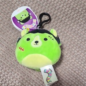 Len Frankenstein Squishmallow Clip On Halloween Lime Green Bear Backpack 3.5"